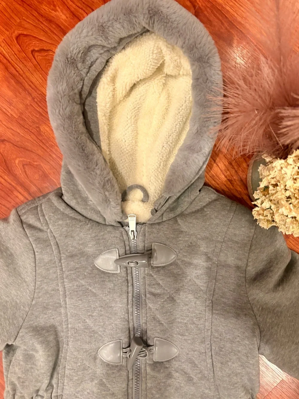 Children's Limited Too Gray Hooded Toggle Coat.